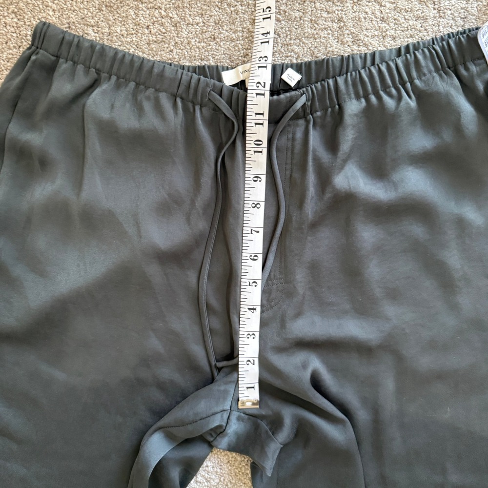 Vince Satin Fluid Bias Cut Wide Leg Drawstring Pants Green Grey XL Minimal - Picture 6 of 12